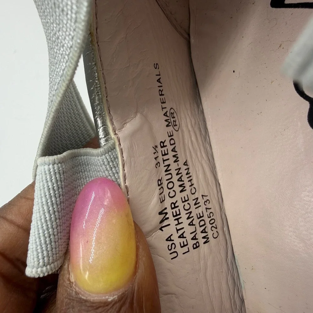 Nina Kids Silver Metallic Ballet Flats Elastic Ankle Straps Size 1M C205737